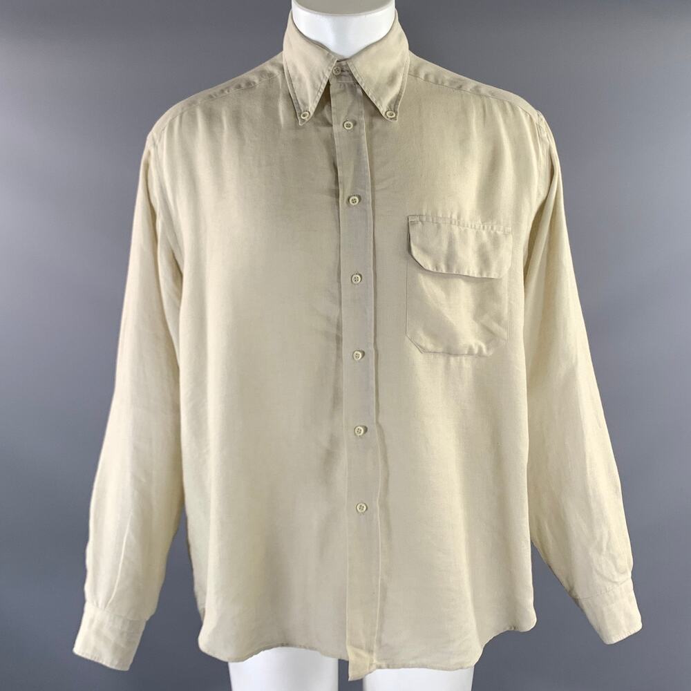 GIORGIO ARMANI Size M Beige Tan Linen Button Down Long Sleeve Shirt